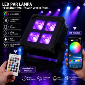   FTS Akku PAR LED Uplight – 4x15W RGBWA+UV 6in1, IP65, WiFi + DMX Vezérlés