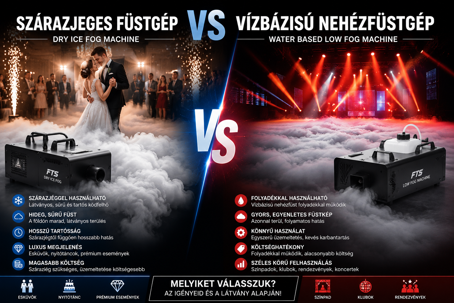 Szárazjeges füstgép vs vízbázisú nehézfüstgép