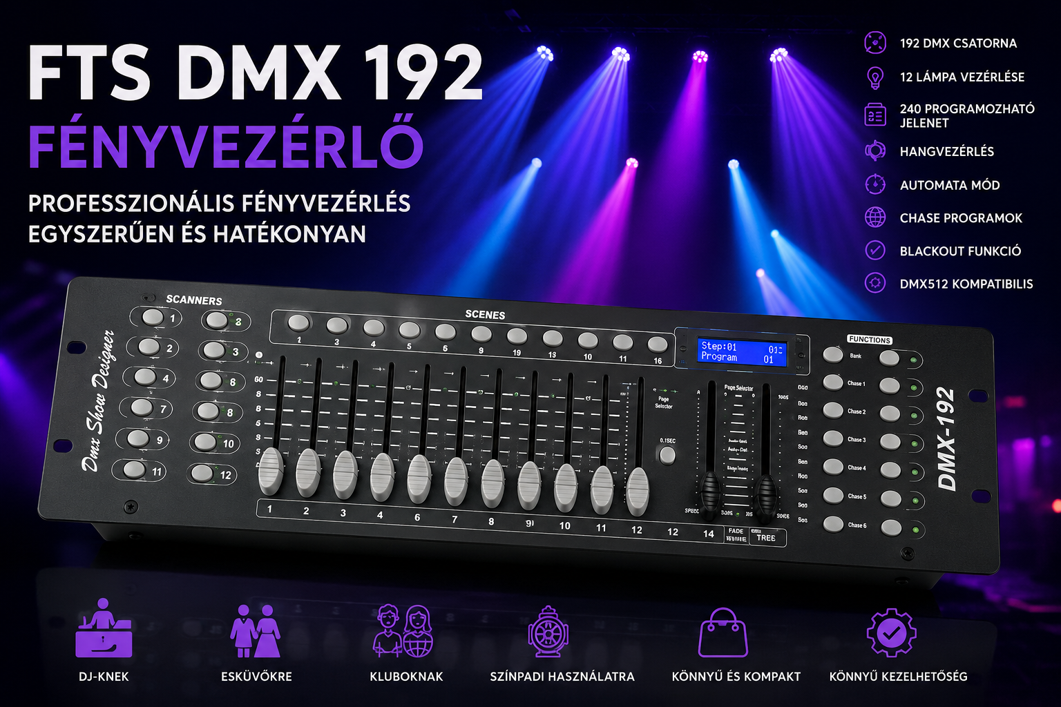FTS DMX 192 fényvezérlő – A tökéletes belépő a professzionális DMX világításvezérlés világába